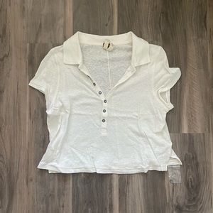 NEW We The Free raw hem crop polo top
